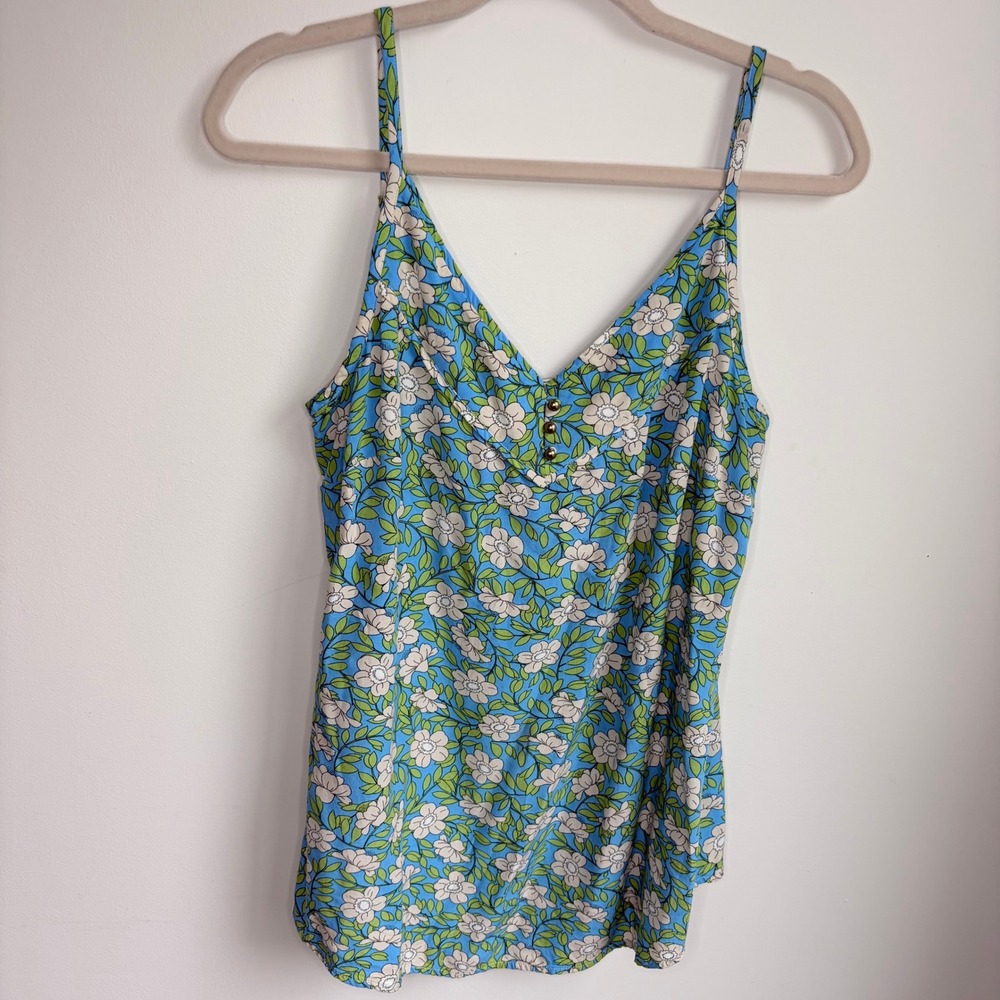 Cabi Floral V-Neck Camisole Size S Boho Blue Green Rayon Tank Top 5214